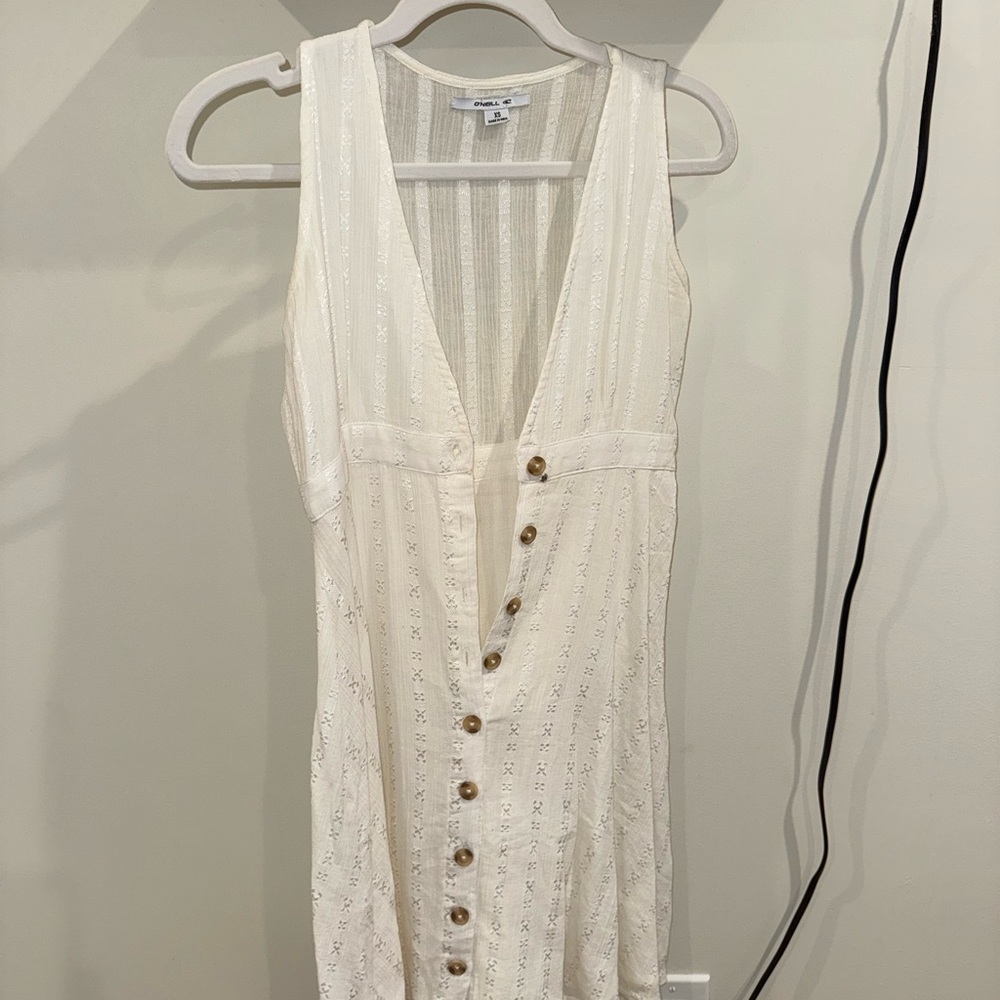 White Eyelet Button-Front Sleeveless Dress